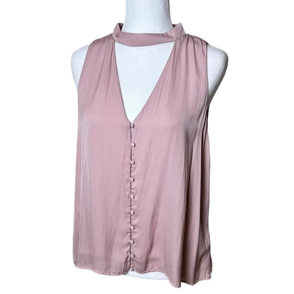 ASTR THE LABEL Blush V Neck Silky Blouse Tank Top - Size Large - Picture 1 of 8